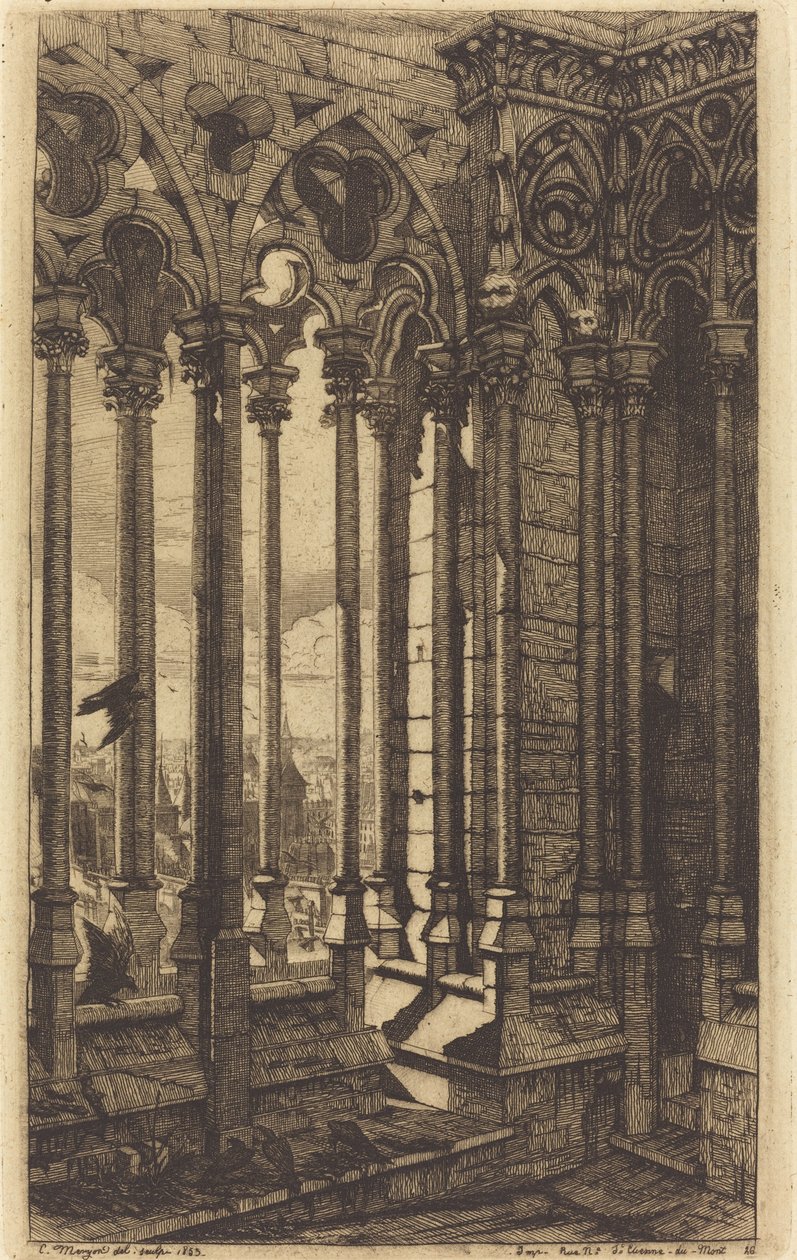 Notre Damen galleria, Pariisi (The Gallery of Notre Dame, Pariisi) tekijältä Charles Meryon