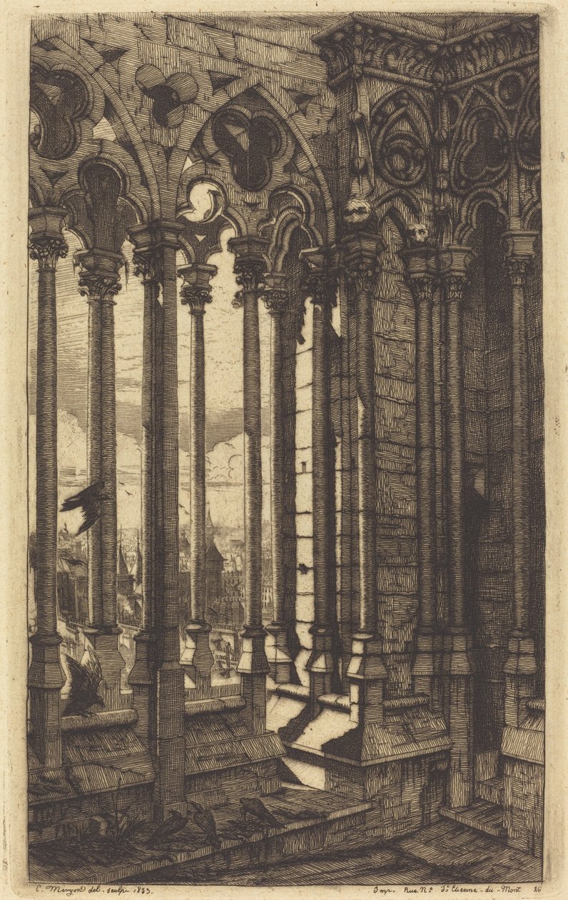 Notre Damen galleria, Pariisi (The Gallery of Notre Dame, Pariisi) tekijältä Charles Meryon