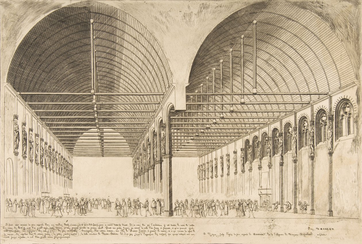 Salle des Pas-Perdus entisessä Palais de Justicessa Palais de Jus...n etuhuone, 1855. tekijältä Charles Meryon