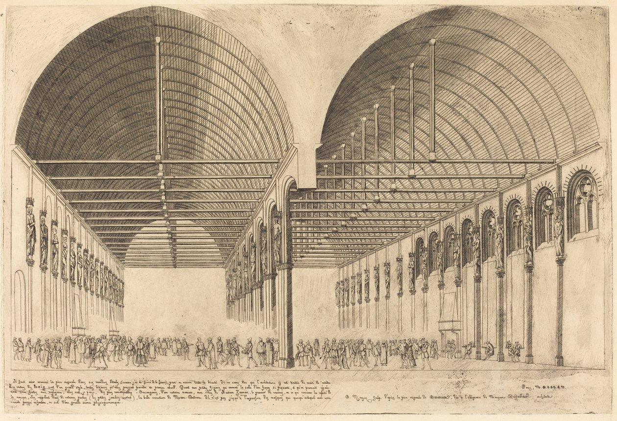 Salle des Pas-Perdus entisessä Palais-de-Justicessa, Pariisissa (Oikeuspalatsin esihuone, Pariisi) tekijältä Charles Meryon