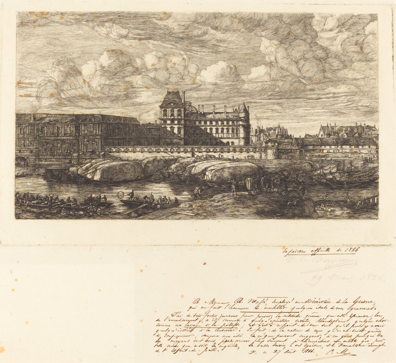 Vanha Louvre, Zeemanin maalauksesta, 1651 tekijältä Charles Meryon