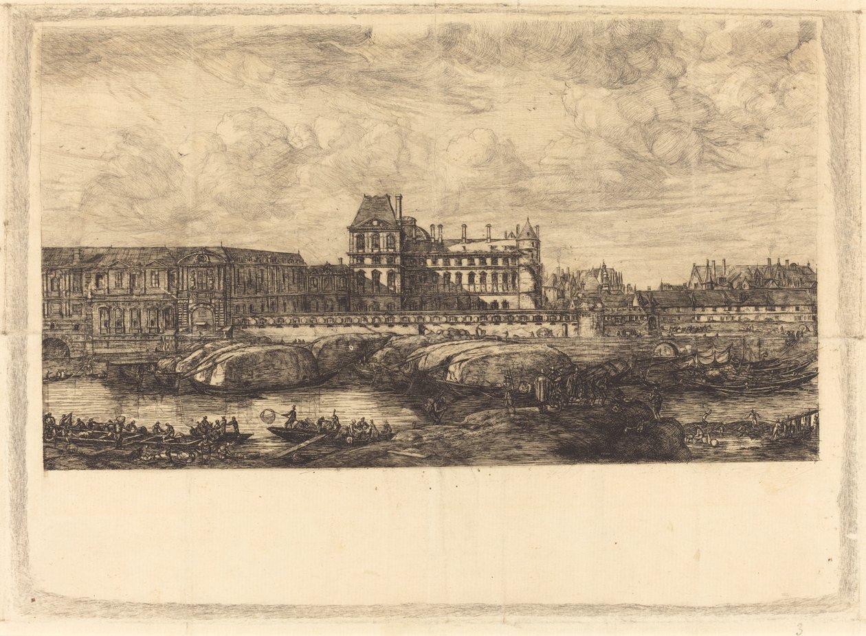Vanha Louvre Zeemanin maalauksesta, 1651 (The Old Louvre, Zeemanin maalauksesta, 1651) tekijältä Charles Meryon