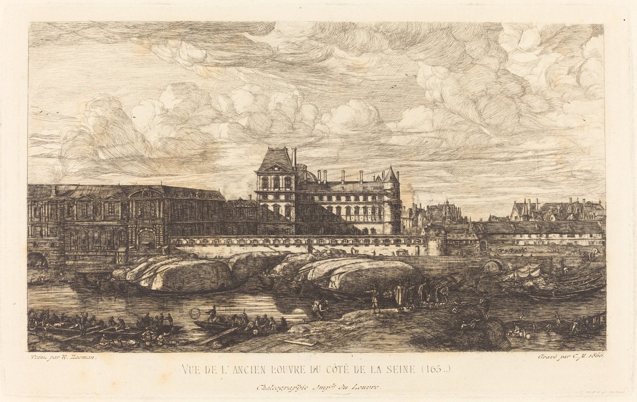 Vanha Louvre, Zeemanin maalauksesta, 1651 tekijältä Charles Meryon