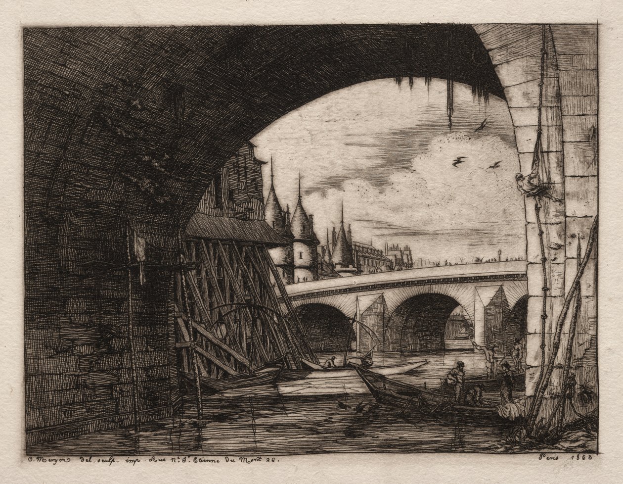 Pont Notre Damen kaari, Pariisi tekijältä Charles Meryon