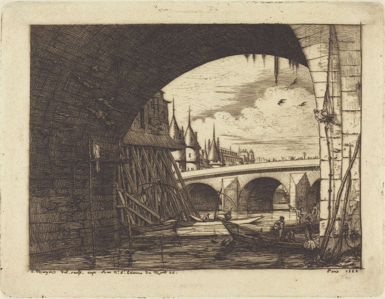Notre-Dame-sillan kaari, Pariisi (Notre-Dame-sillan kaari, Pariisi) tekijältä Charles Meryon