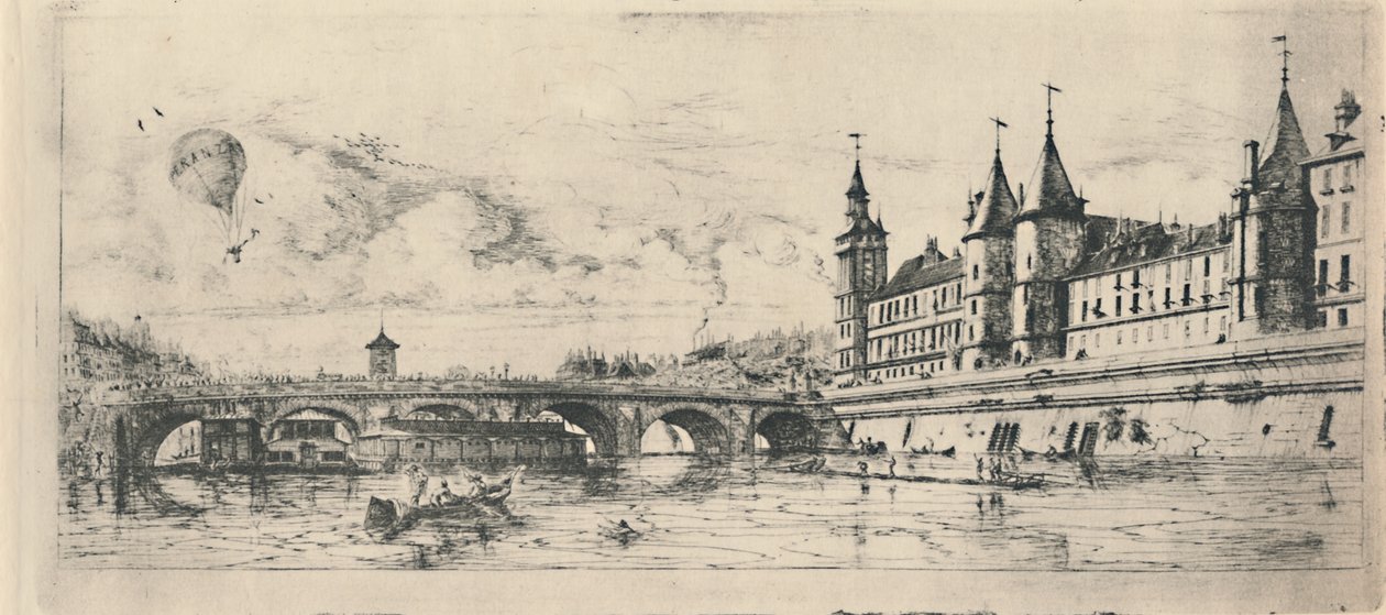 Le Pont-Au-Change, 2. osavaltio, 6 18 x 13 116 tuumaa, 1854, 1927 tekijältä Charles Meryon
