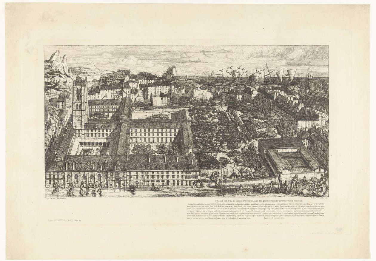 Lyseum Henri IV Pariisissa Collège Henri IV tai Lycée Napoléon (nimi esineessä) tekijältä Charles Meryon