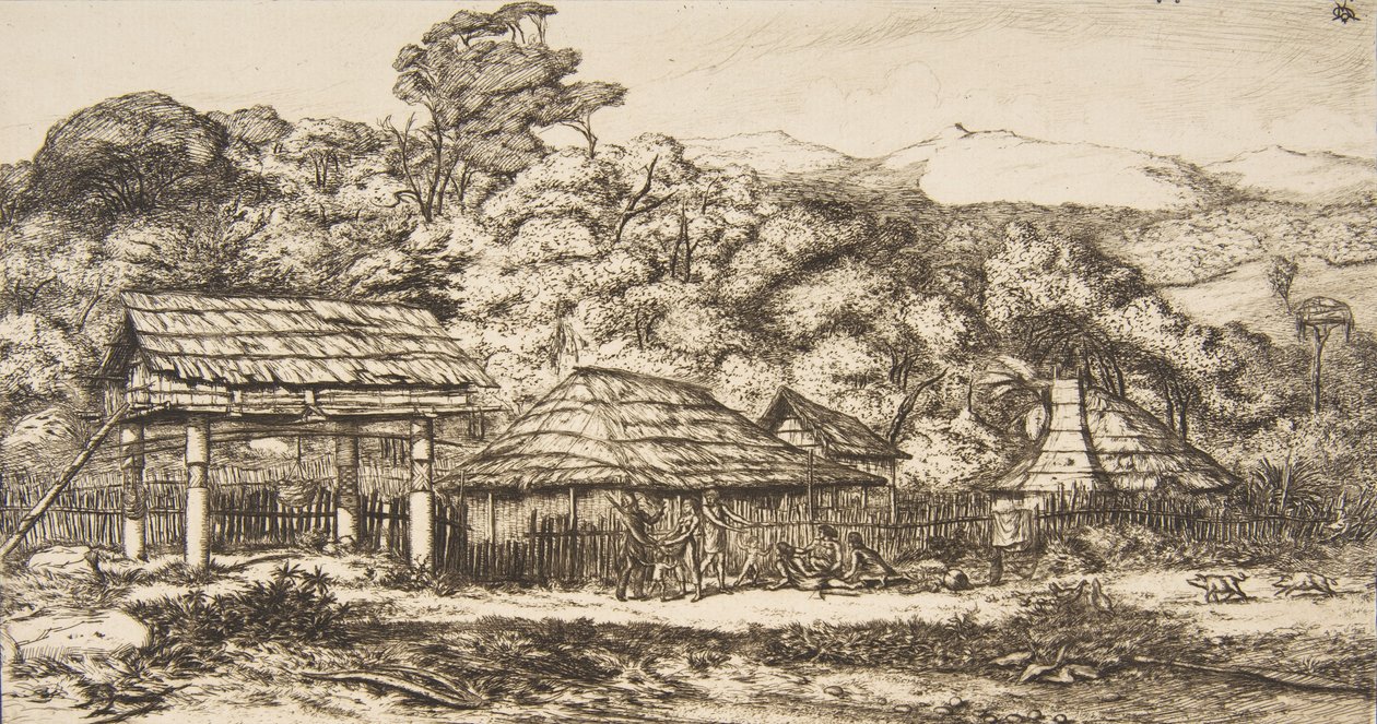 Alkuperäiset navet ja majat Akaroassa, Banksin niemimaalla, 1845, 1860. tekijältä Charles Meryon