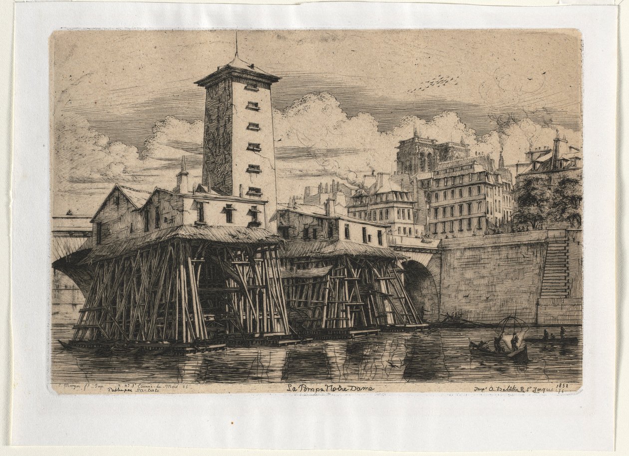 Notre Damen pumpputalo, Pariisi, 1852. tekijältä Charles Meryon