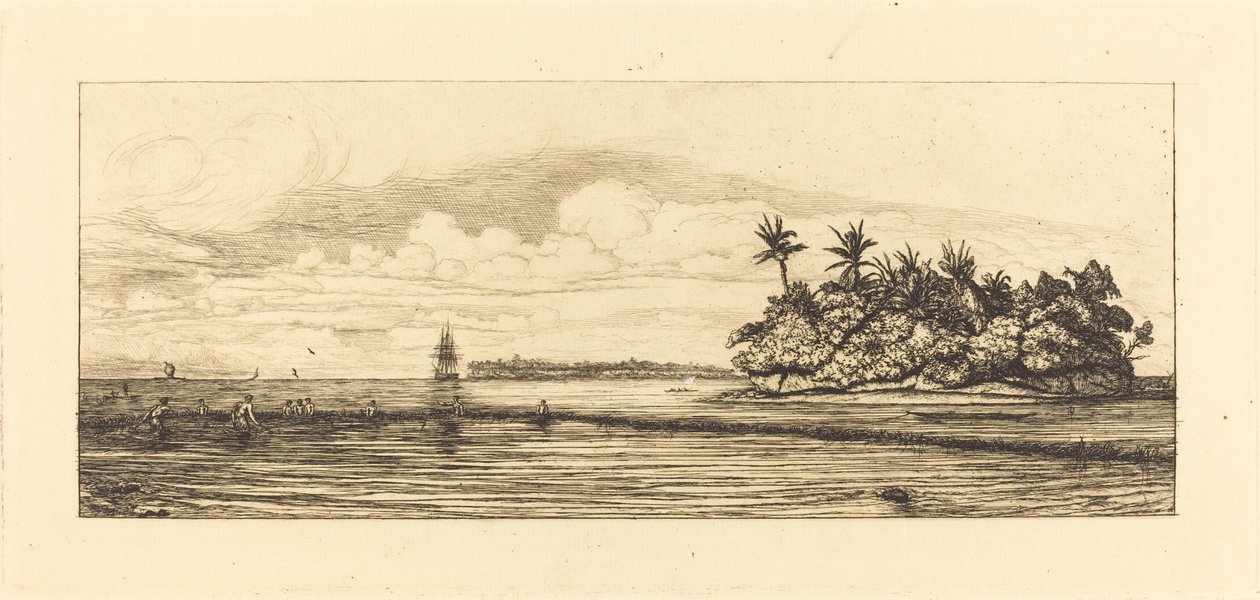 Oseania, saaret Uveassa (Wallis); Peche aux palmes, 1845 (Oseania: Kalastus, Palmssaarten lähellä Uea tai Wallis-ryhmä) tekijältä Charles Meryon