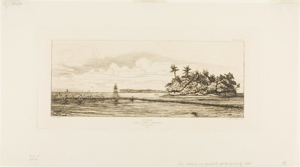 Oseania: Kalastus, Palmssaarten lähellä Uea tai Wallis Group, 1845 tekijältä Charles Meryon