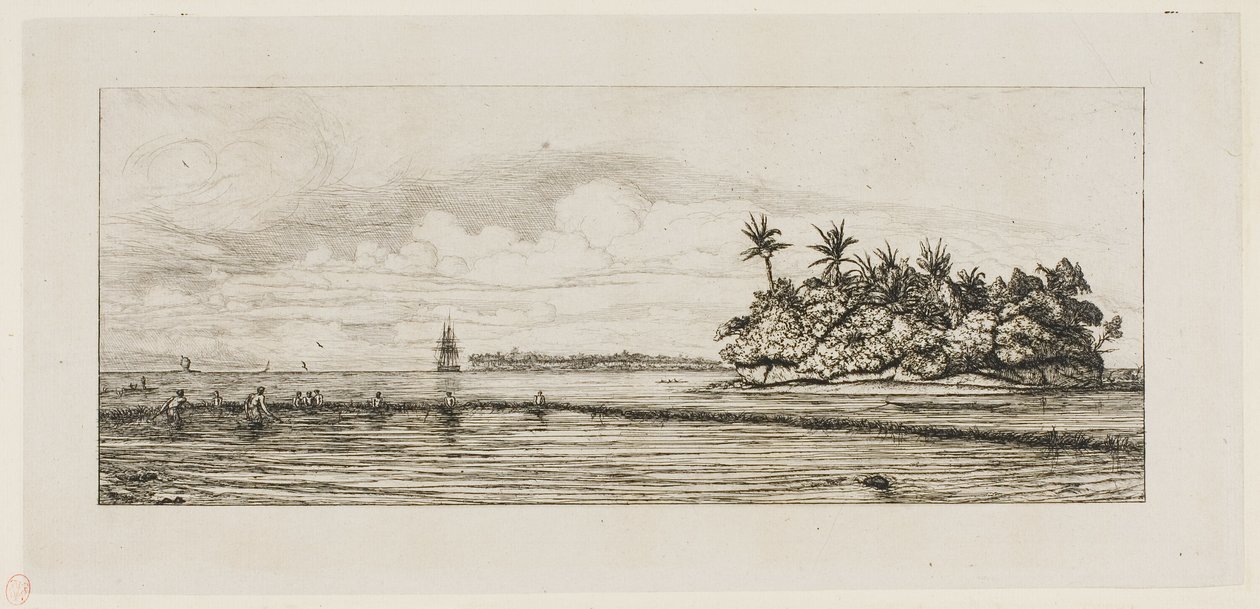 Oseania: Kalastus, Palmssaarten lähellä Uea tai Wallis Group, 1845 tekijältä Charles Meryon