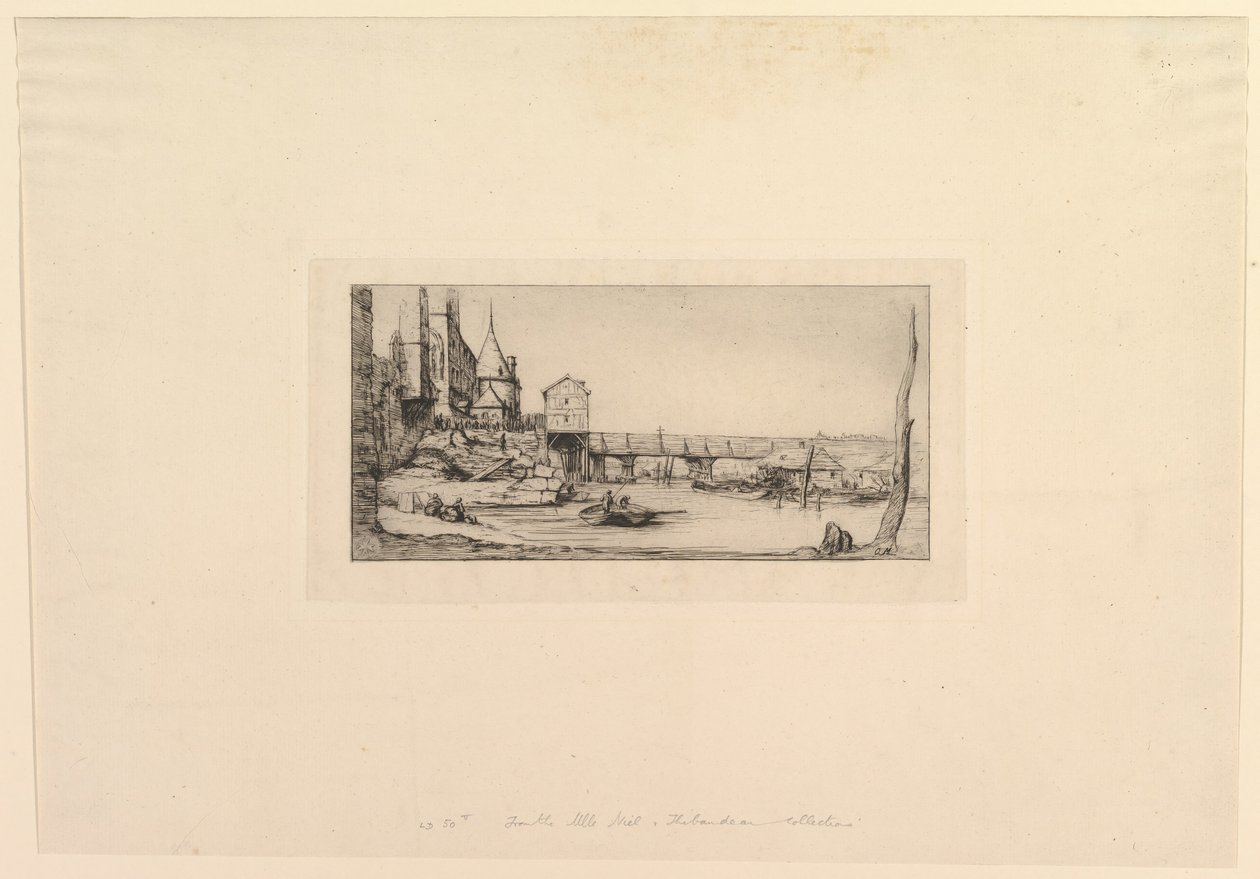 Pont-au-Changen kävelysilta, vuoden 1621 palon jälkeen Jalankulkusilta tilapäisesti korvasi..., 1860. tekijältä Charles Meryon