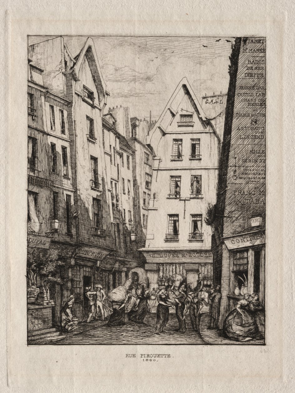 Pirouette Street, lähellä Markets, Pariisi tekijältä Charles Meryon