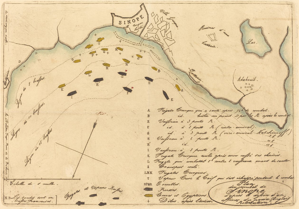 Plan du Combat de Sinope (Sinopen taistelun suunnitelma) tekijältä Charles Meryon
