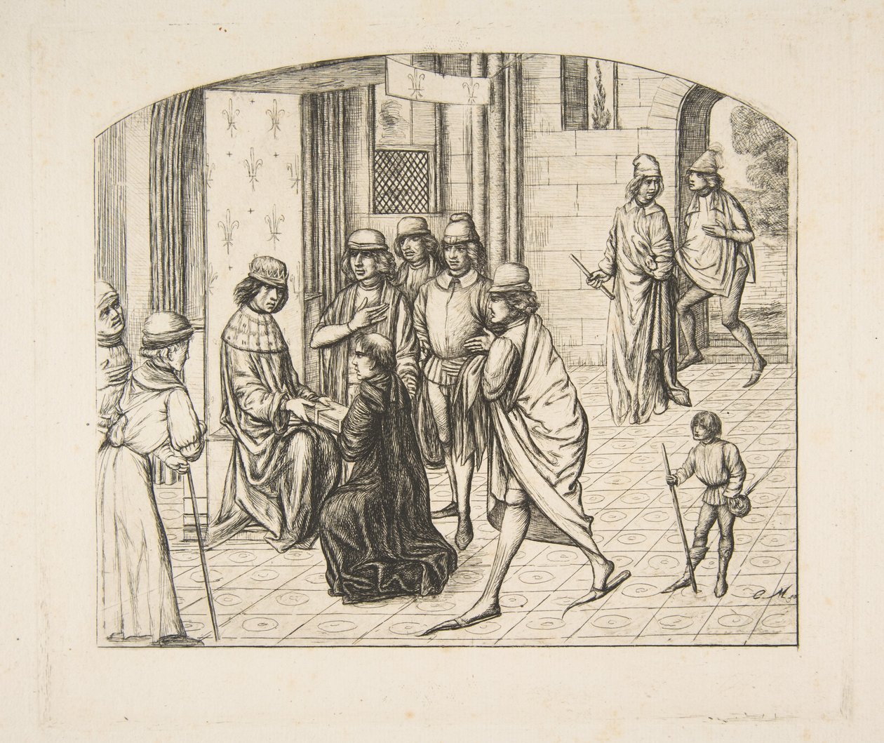 Valerius Maximusin esittely kuningas Ludvig XI:lle tekijältä Charles Meryon
