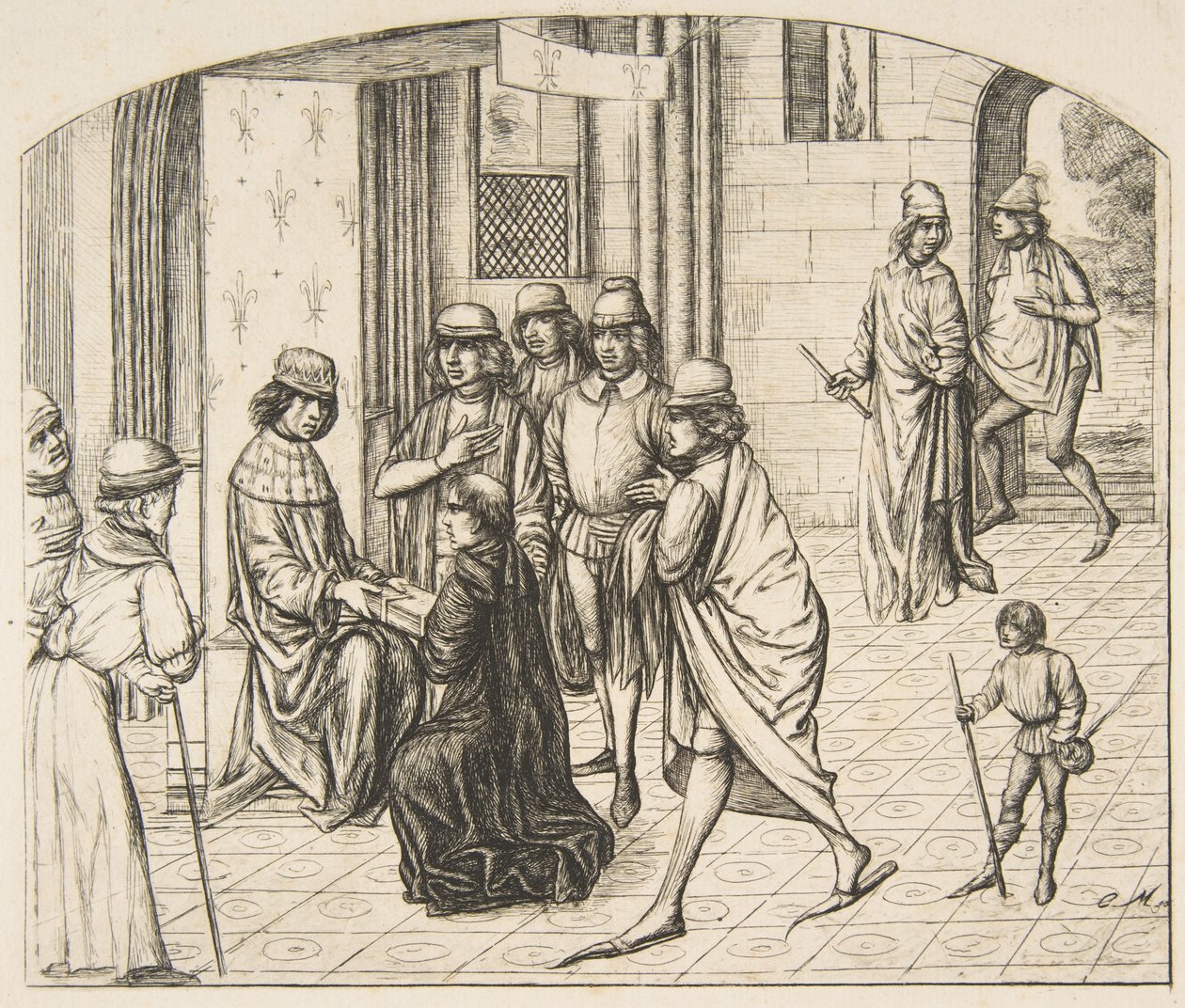 Valerius Maximuksen esitys kuningas Ludvig XI:lle, 1862. tekijältä Charles Meryon