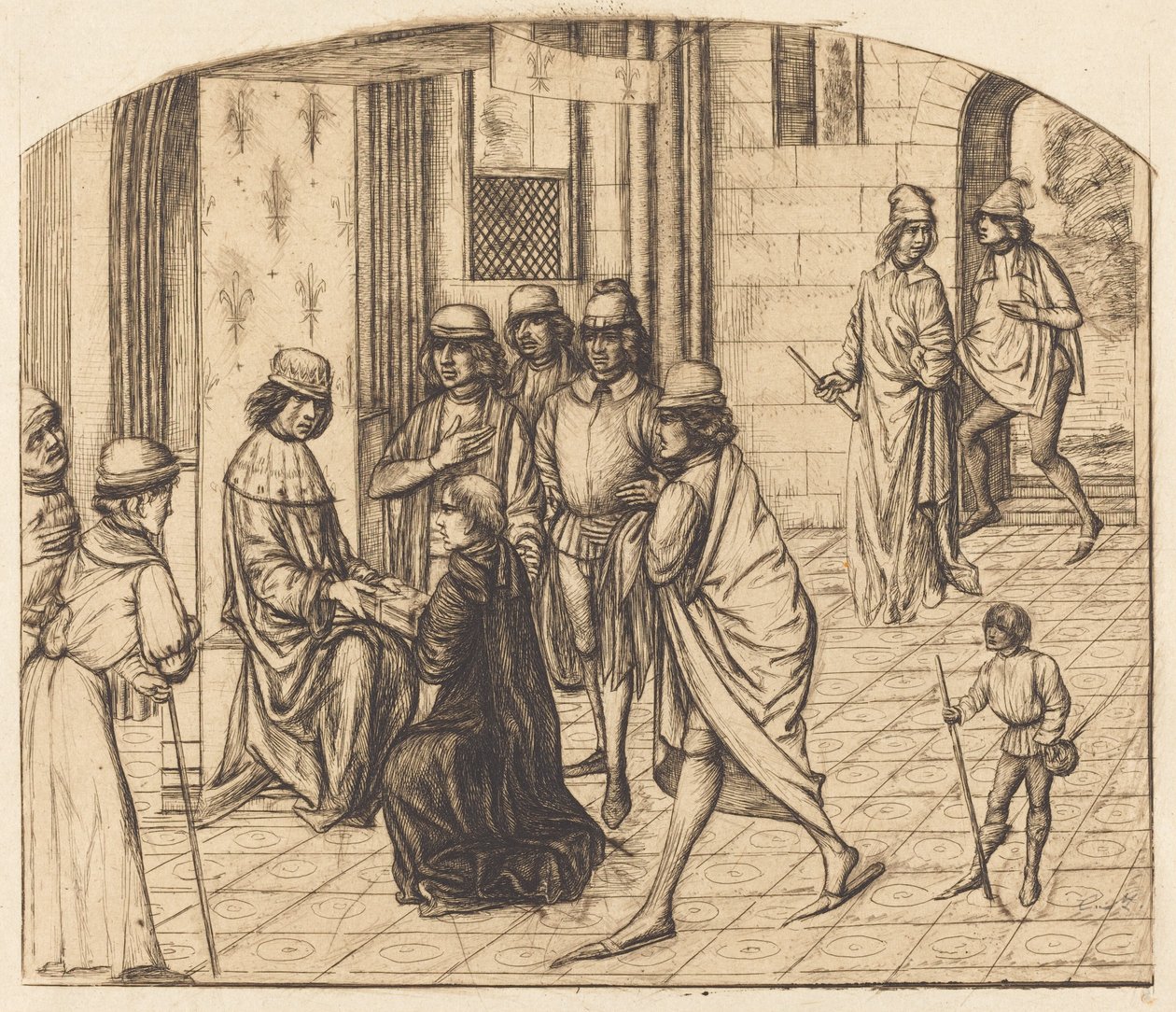 Valère Maximen esitys kuninkaille Ludvig XI:lle (kirjoitin Valerius Maximus esitellään kuningas Ludvig XI:lle) tekijältä Charles Meryon