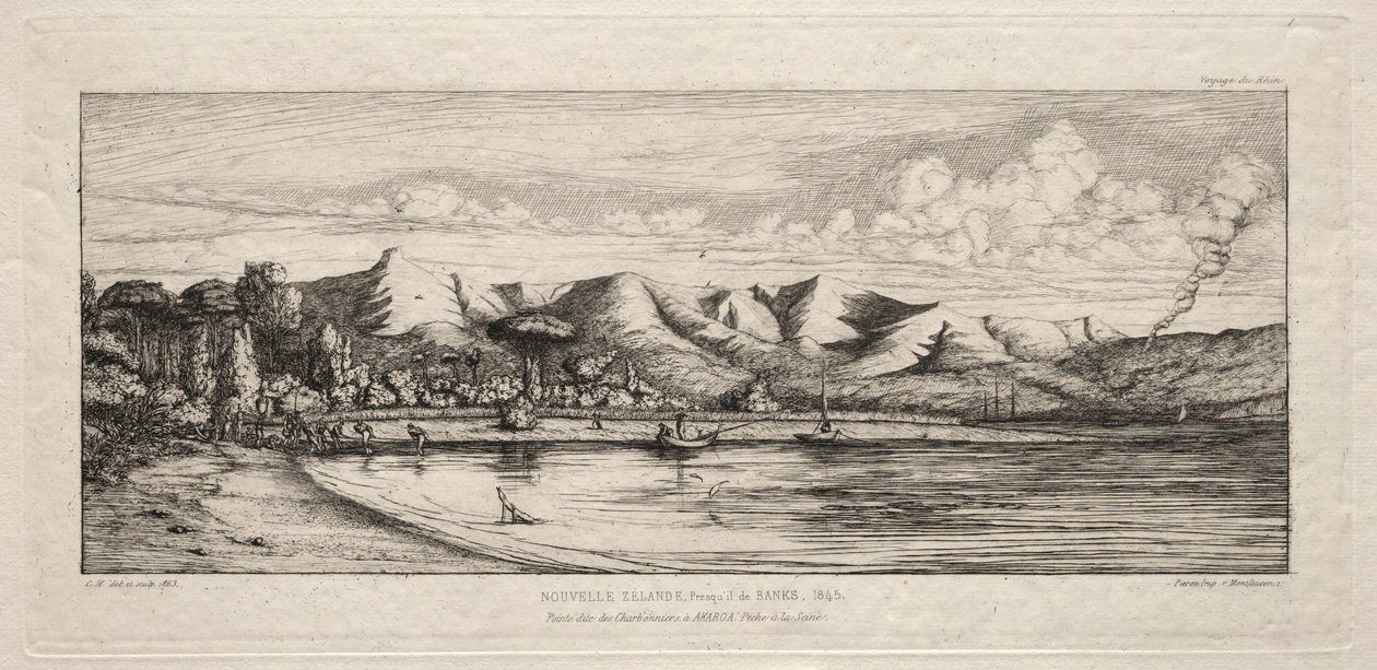 Seine Fishing off Charcoal Burners Pointissa, Akaroa, Banks Peninsula, 1845, 1863. tekijältä Charles Meryon