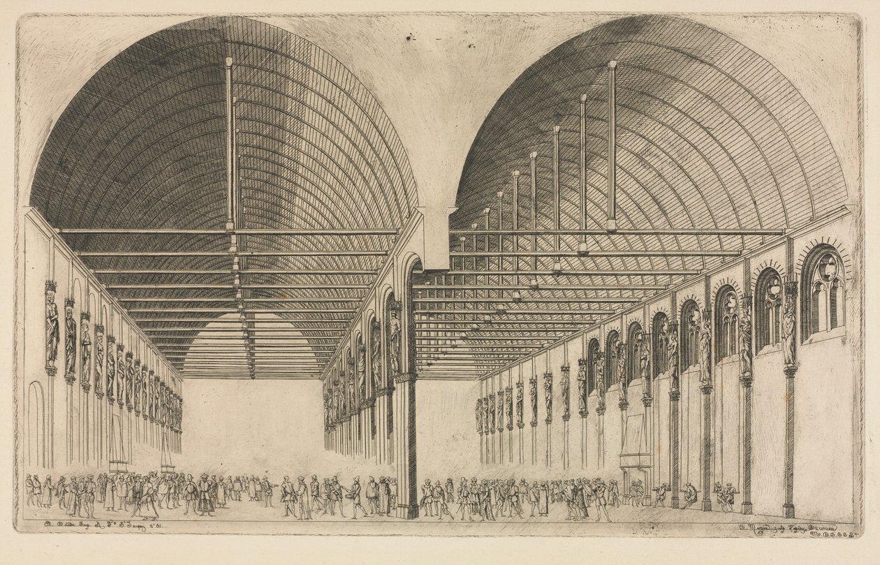 Oikeuspalatsin etuhuone, Pariisi, 1855. tekijältä Charles Meryon