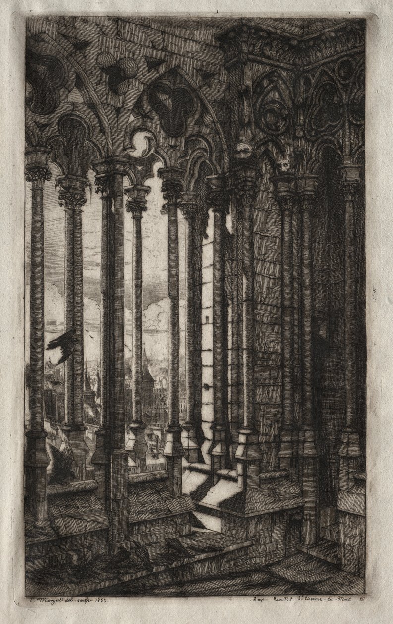Pariisin etsaukset: Notre Damen galleria tekijältä Charles Meryon