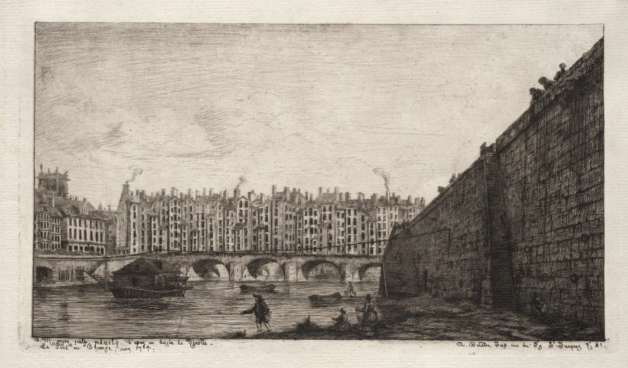 Exchange Bridge, Pariisi, noin 1784 tekijältä Charles Meryon