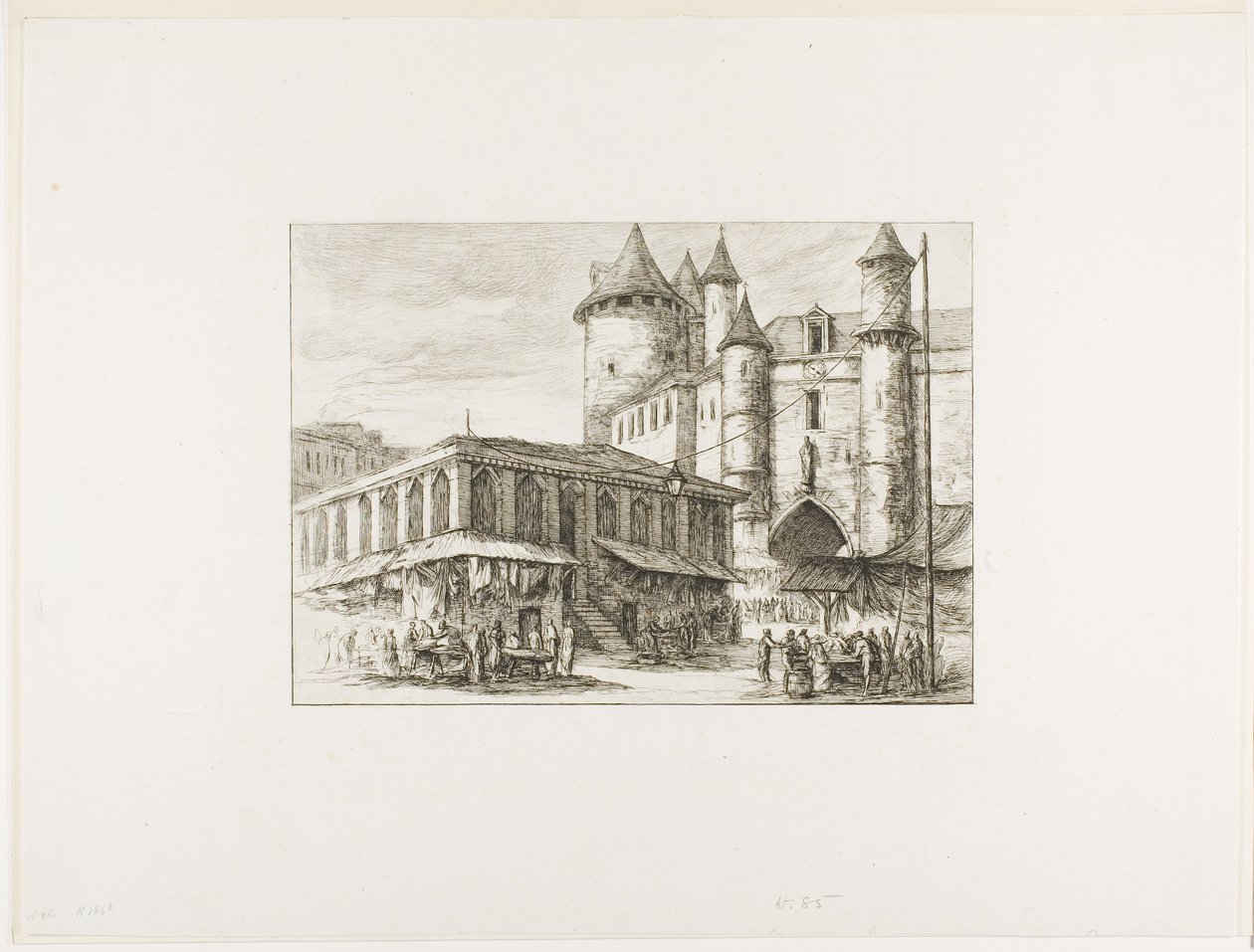 Grand Châtelet, Pariisi, n. 1780, aikaisemman piirustuksen jälkeen tekijältä Charles Meryon