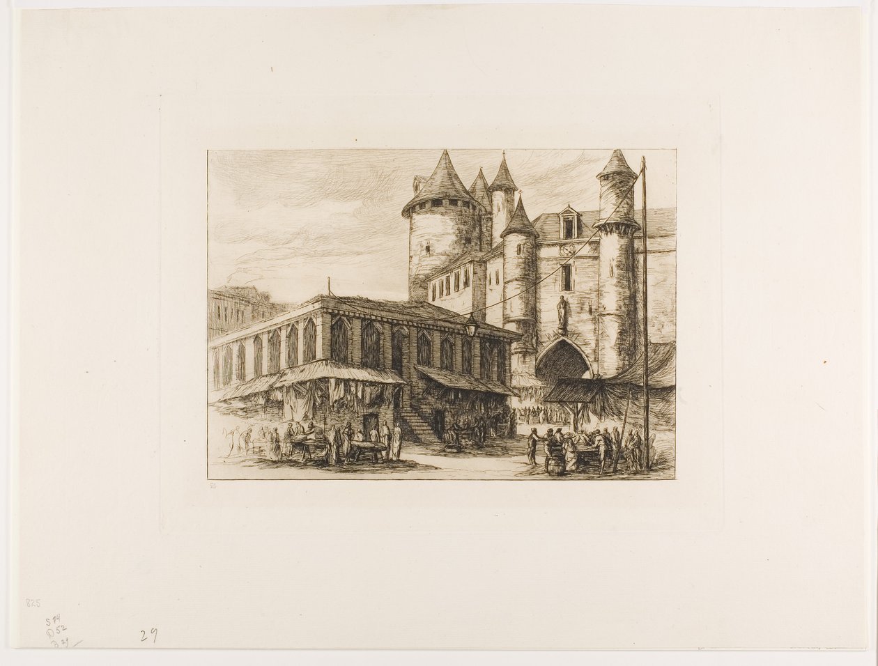 Grand Châtelet, Pariisi, n. 1780, aikaisemman piirustuksen jälkeen tekijältä Charles Meryon
