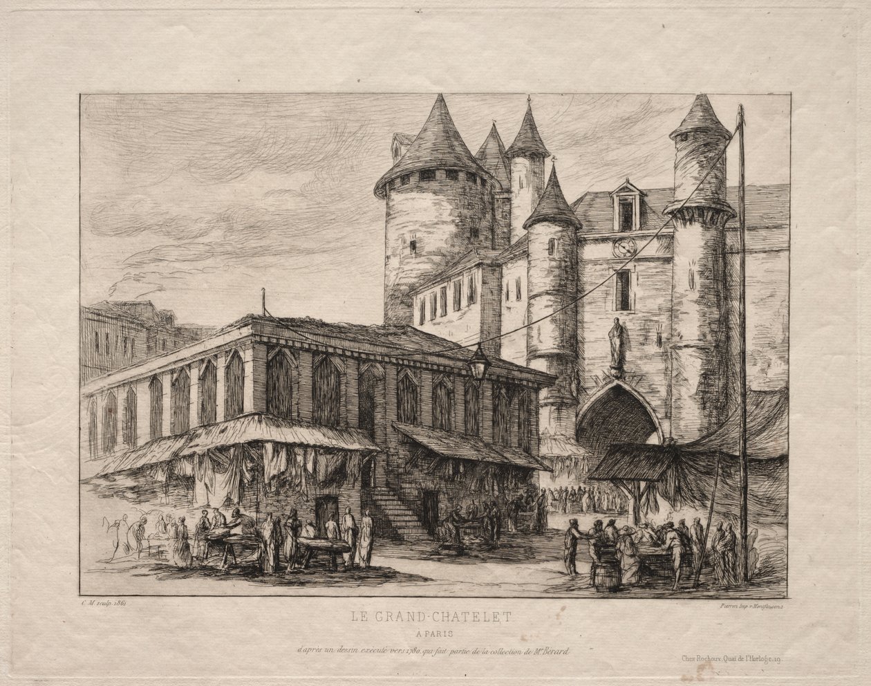 Grand Châtelet, Pariisi, noin 1780 tekijältä Charles Meryon