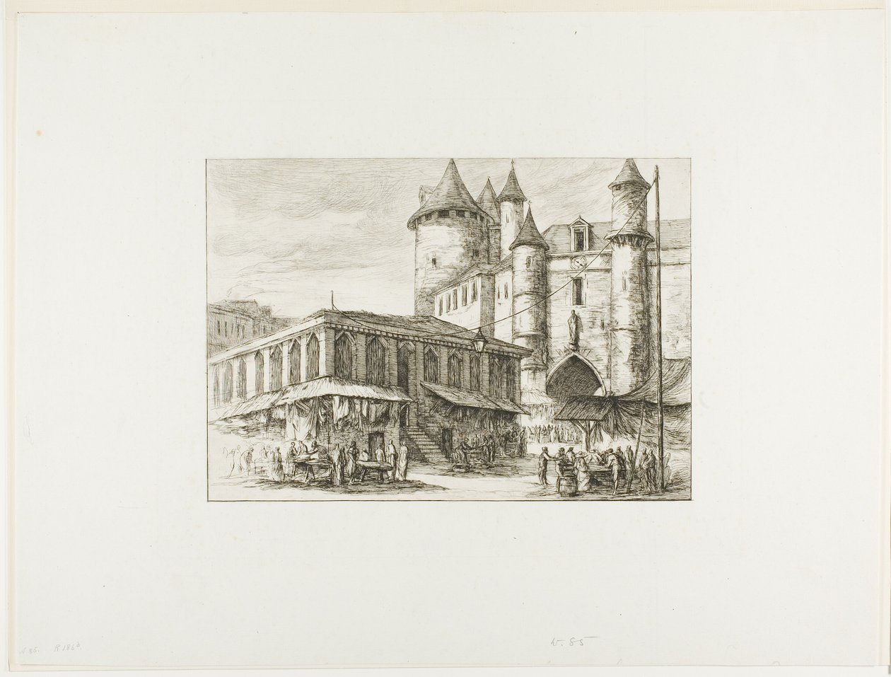 Grand Châtelet, Pariisi, n. 1780, aikaisemman piirustuksen jälkeen tekijältä Charles Meryon