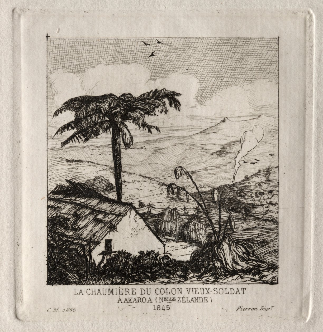 Vanhojen sotilaiden asukasmaja Akaroassa, 1845, 1866. tekijältä Charles Meryon