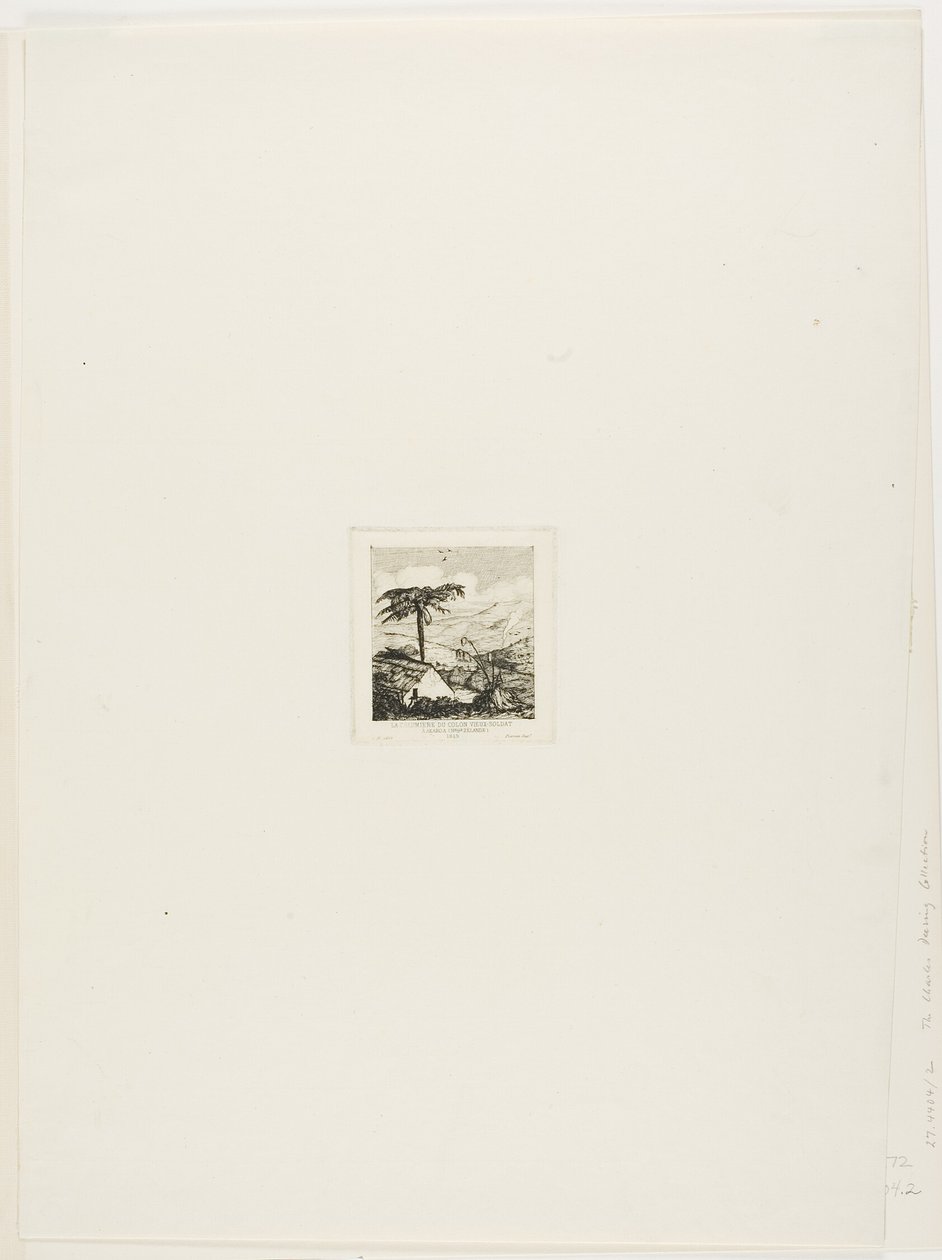 Vanhan sotilaan mökki, Akaroa, 1845. tekijältä Charles Meryon
