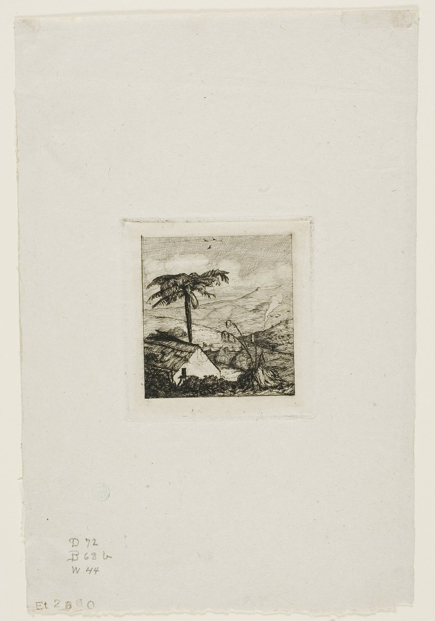 Vanhan sotilaan mökki, Akaroa, 1845. tekijältä Charles Meryon