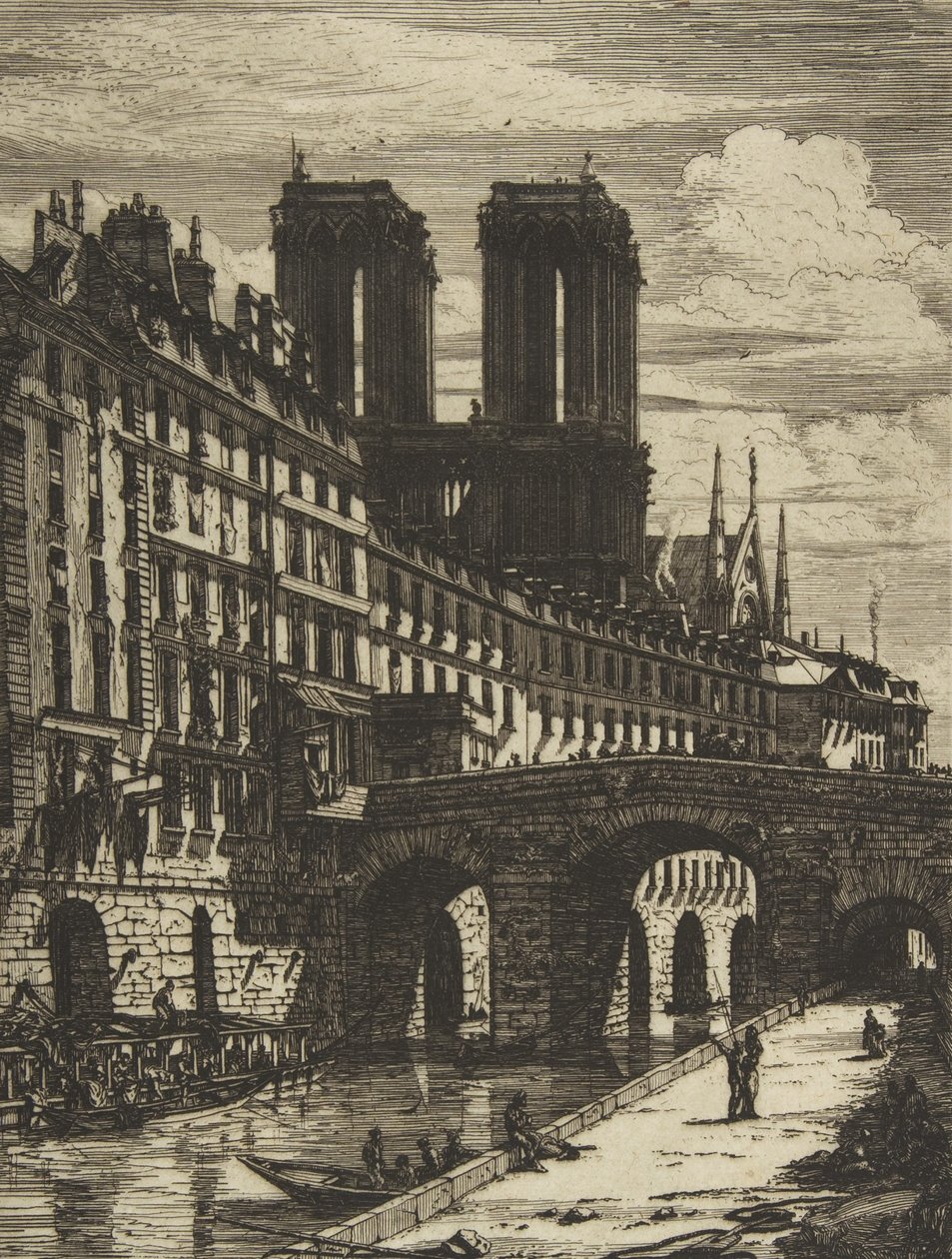 Petit Pont, Pariisi, 1850 ja myöhemmin. tekijältä Charles Meryon