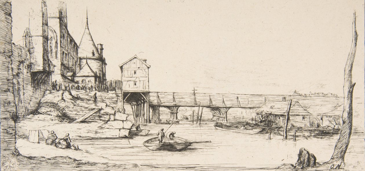 Jalankulkusilta, joka tilapäisesti korvaa Pont-au-Changen Pariisissa vuoden 1621 palon jälkeen, af..., 1860. tekijältä Charles Meryon