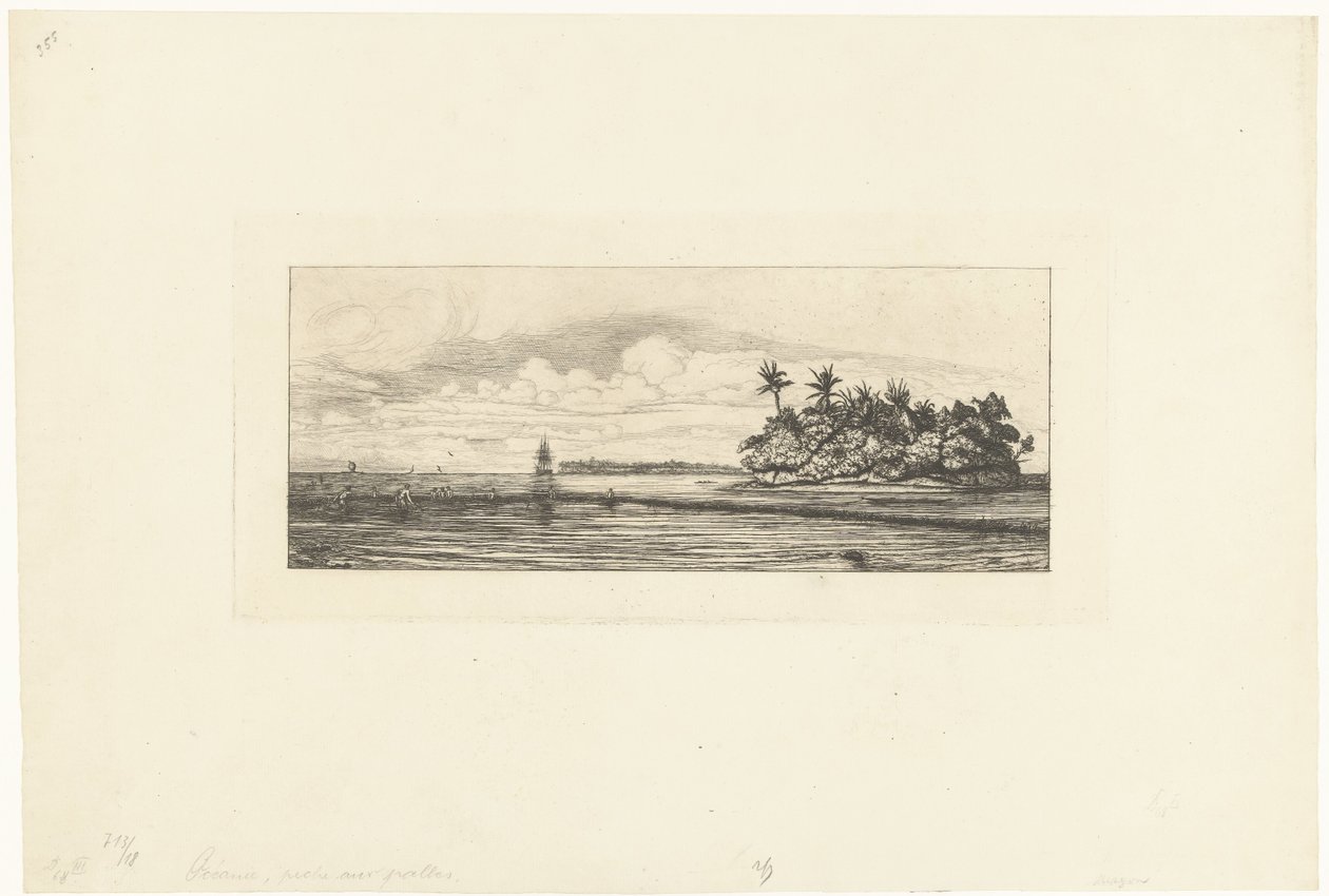 Kalastajat Wallissaarilla Tyynellämerellä Oceanie: Ilots a Uvea (Valais) peche aux palmes tekijältä Charles Meryon