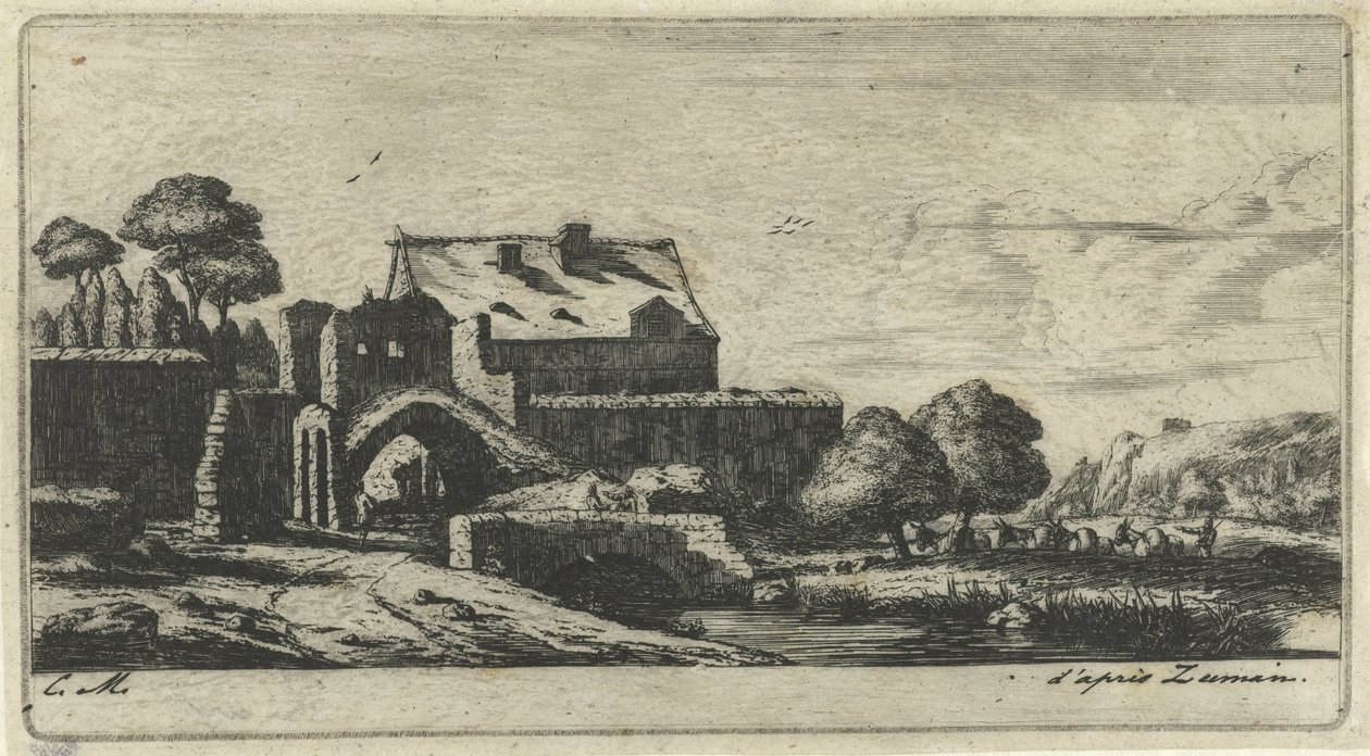 Joenvarren vesimylly lähellä Saint-Denisiä Moulin à eau près de Saint-Denis tekijältä Charles Meryon