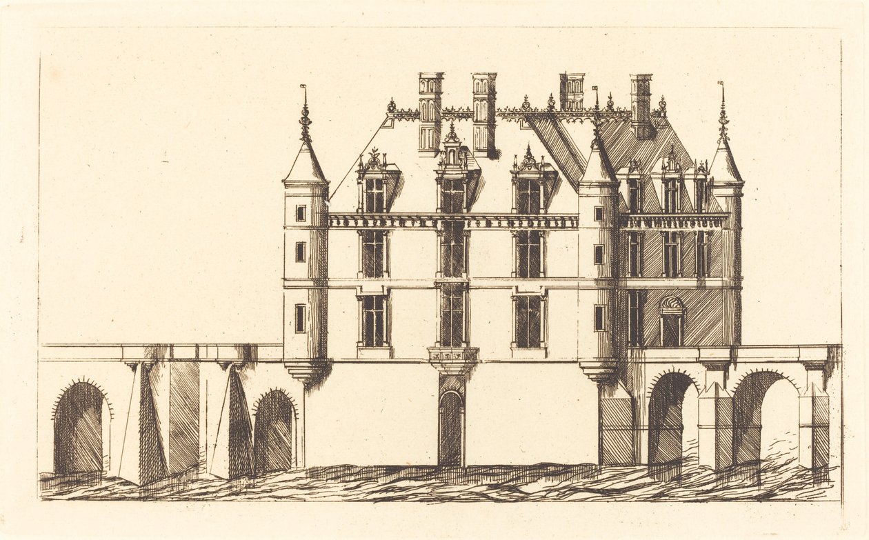 Chateau de Chenonceau, 1. levy (The Chateau of Chenonceau, 1. levy) tekijältä Charles Meryon after Jacques Androuet Ducerceau I