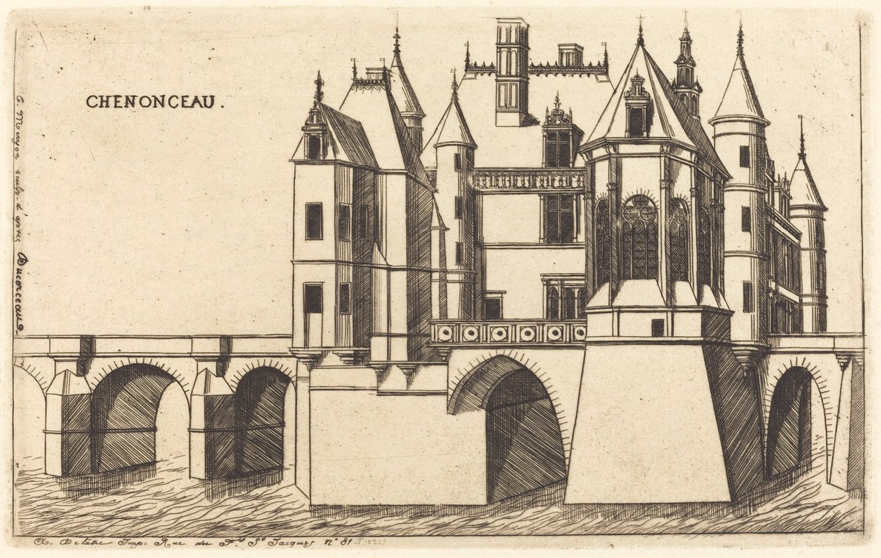 Chateau de Chenonceau, 2. levy (The Chateau of Chenonceau, 2. levy) tekijältä Charles Meryon after Jacques Androuet Ducerceau I