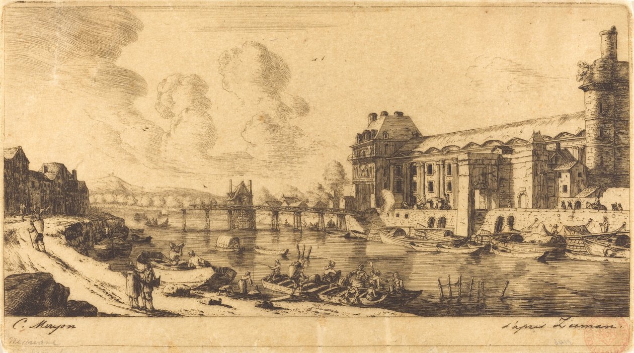 Tuhannen paviljonki. ja osa Louvrea tekijältä Charles Meryon after Reinier Nooms, called Zeeman