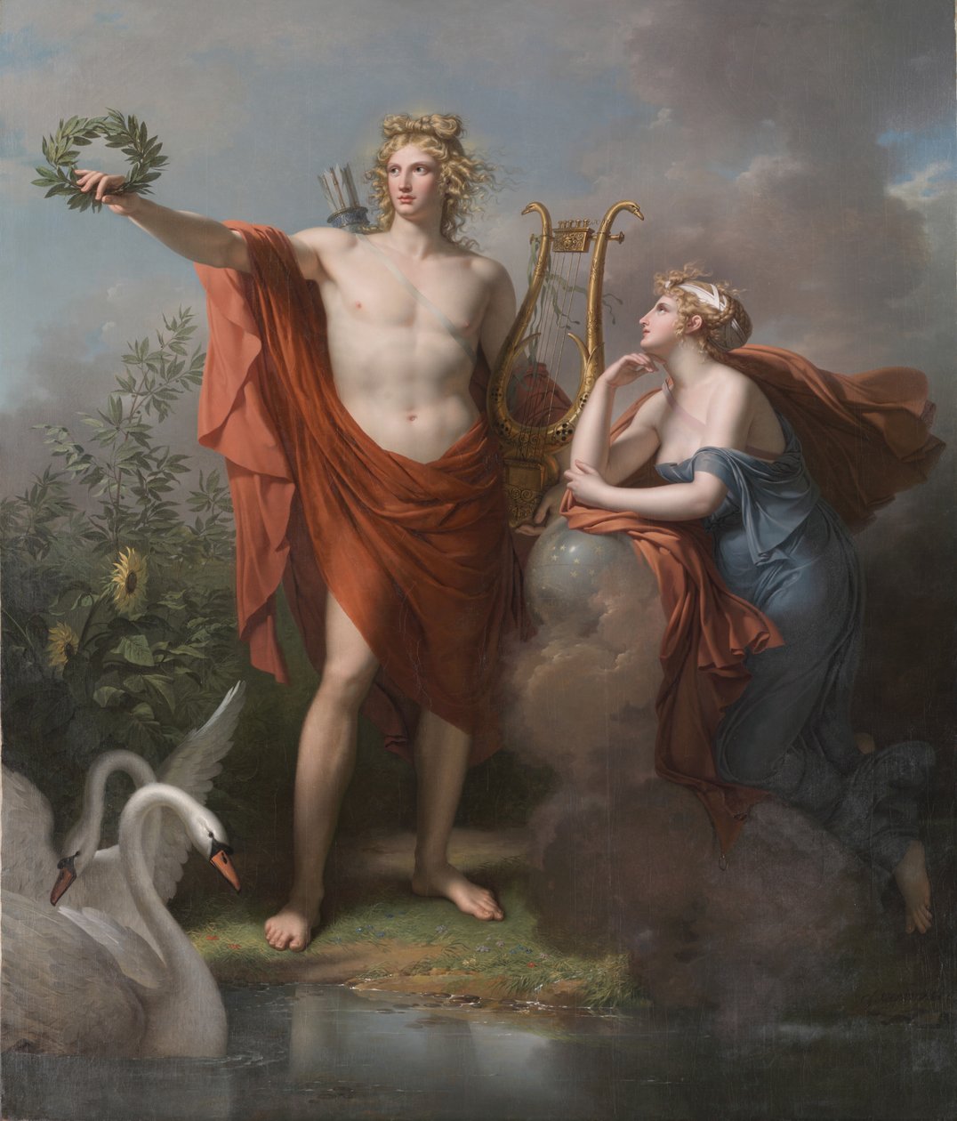 Apollo, valon, kaunopuheisuuden, runouden ja kuvataiteen jumala Uranian kanssa, tähtitieteen museo, 1789 tekijältä Charles Meynier