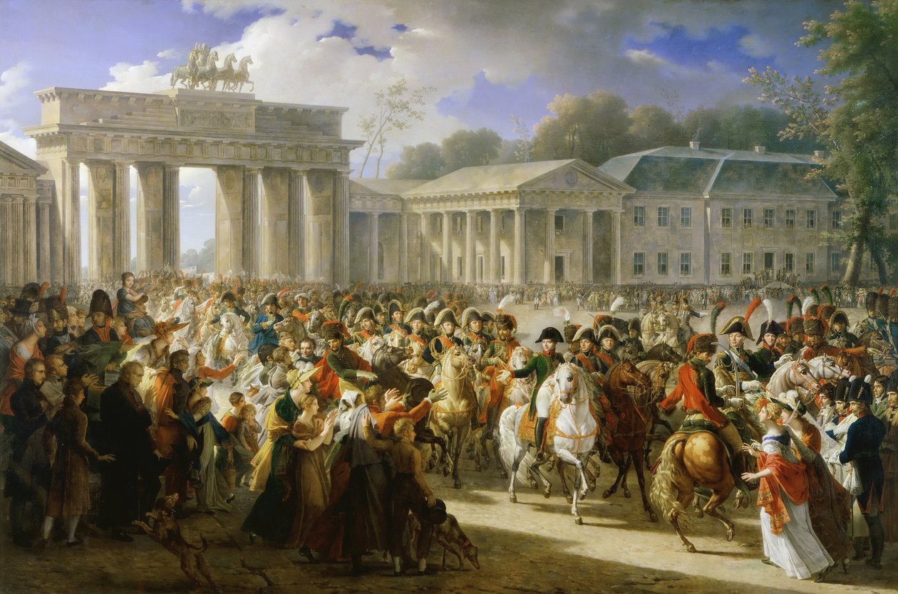 French: Entrée de Napoléon à Berlin. 27 octobre 1806 Napoleon I:n saapuminen Berliiniin 27. lokakuuta 1806. tekijältä Charles Meynier