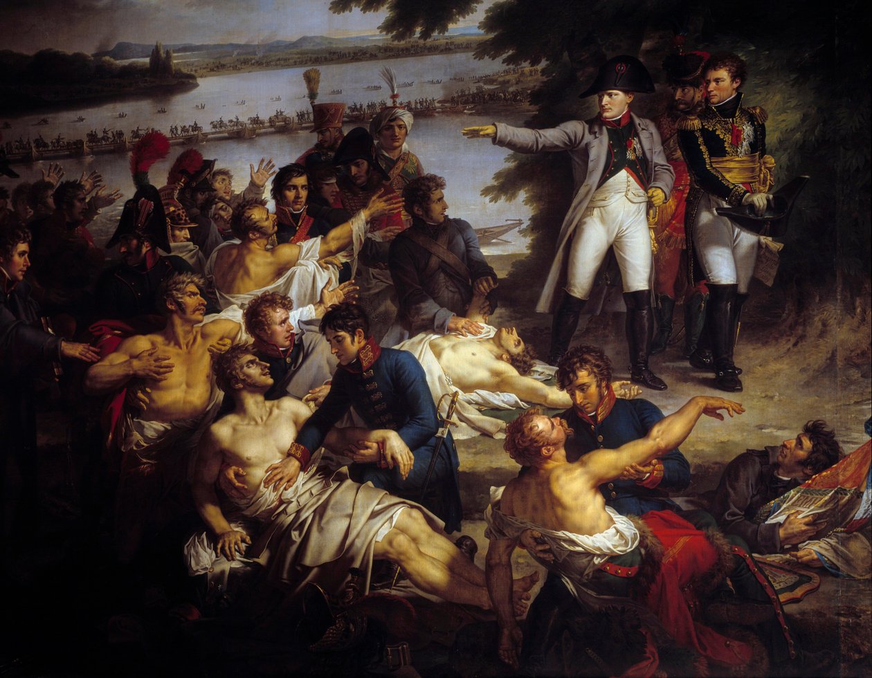 Napoleon palasi Lobaun saarelle Esslingin taistelun jälkeen 23. toukokuuta tekijältä Charles Meynier