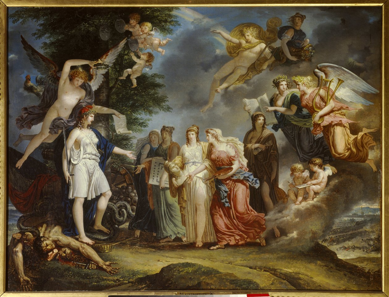 Siecle des Lumieres: "" Voittoisa Ranska rohkaisee tiedettä ja taidetta sodan keskellä"" Charles Meynier (1768-1832) maalaus 1795 Pariisi, Musee Marmottan tekijältä Charles Meynier