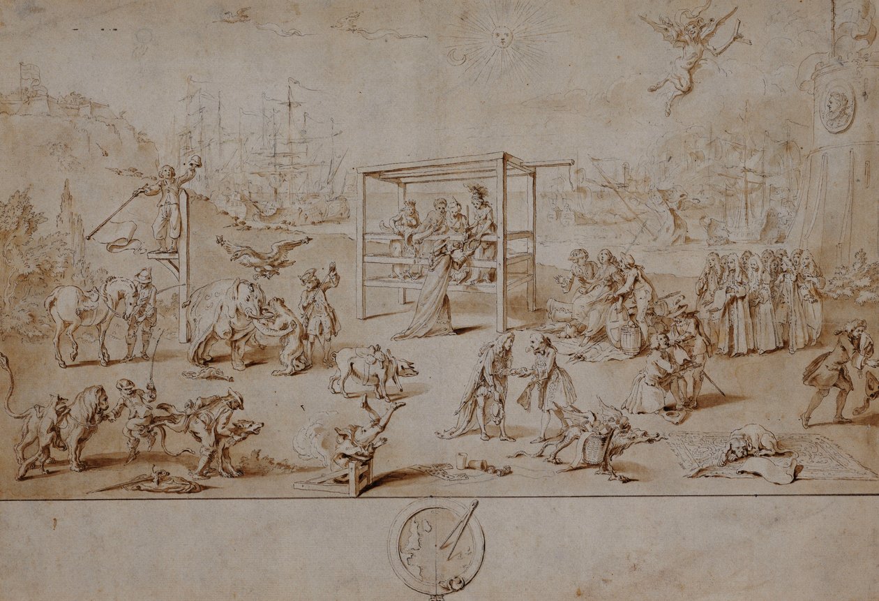 Eurooppalainen rotu: allegorinen karikatyyri poliittisen Euroopan tilasta vuosina 1738-1739, tekijältä Charles Mosley
