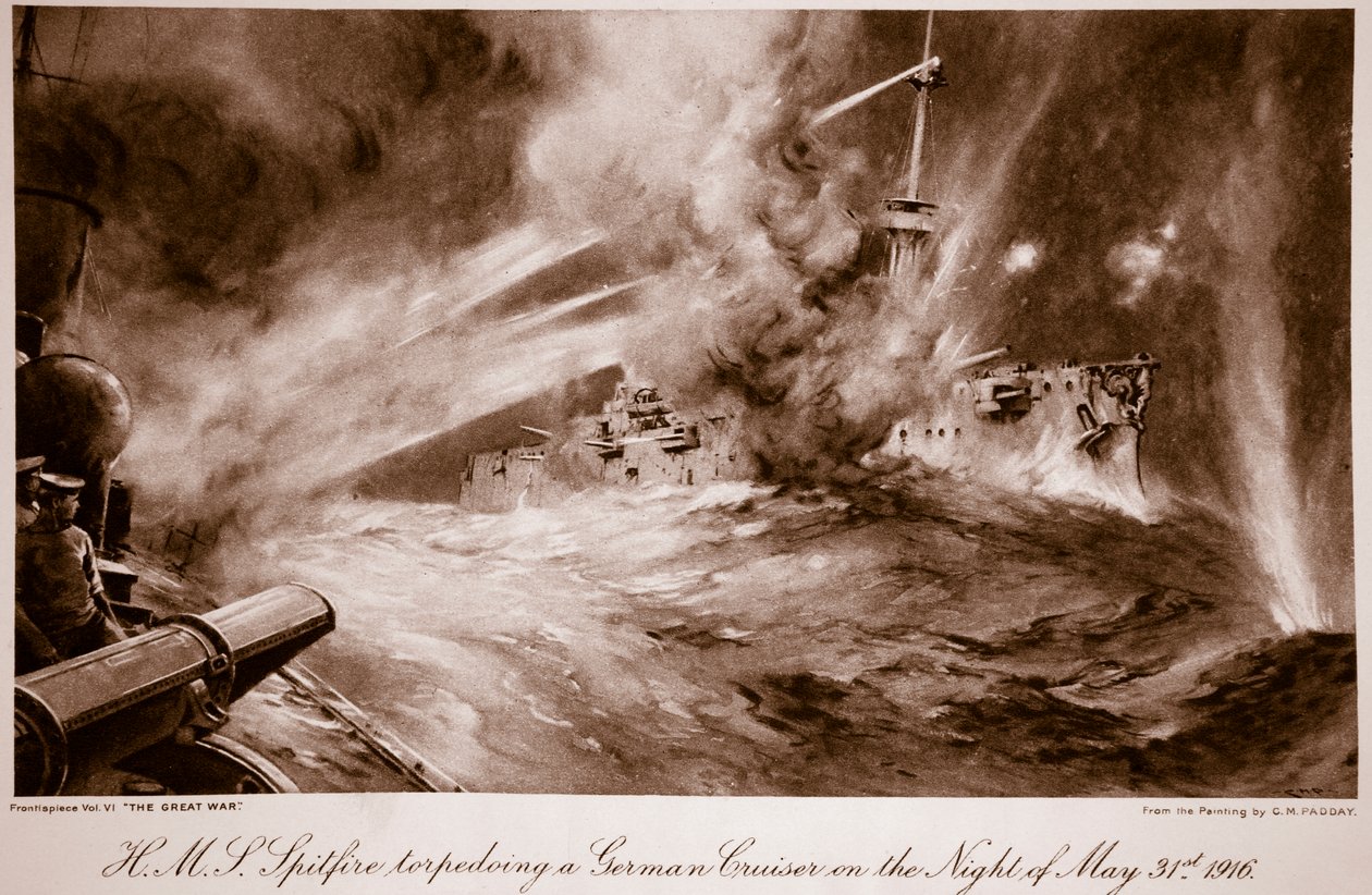 H.M.S Spitfire torpedoi saksalaisen risteilijän 31. toukokuuta yöllä tekijältä Charles Murray (after) Padday