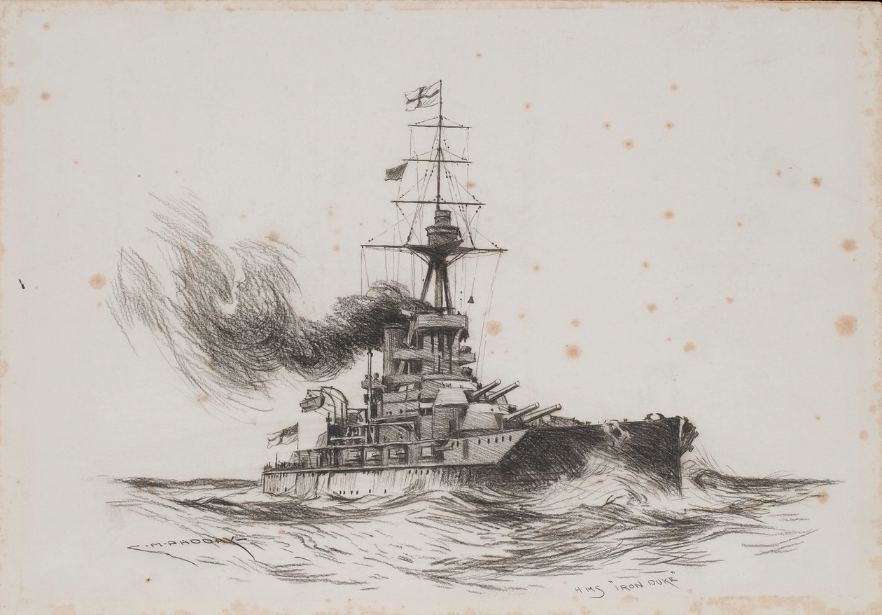 Brittiläinen alus Iron Duke. Charles M. Paddayn () piirustus (25,5x36,8 cm), 1900-luvun alku. tekijältä Charles Murray Padday