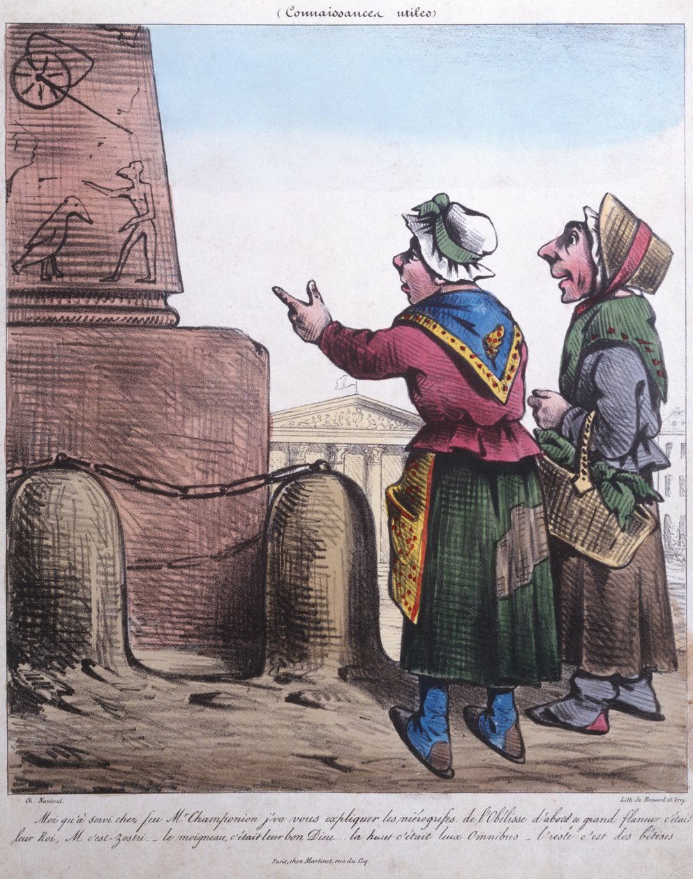 Karikatyyri obeliskin pystytyksestä Place de la Concordelle, n. 1831 tekijältä Charles Nantueil