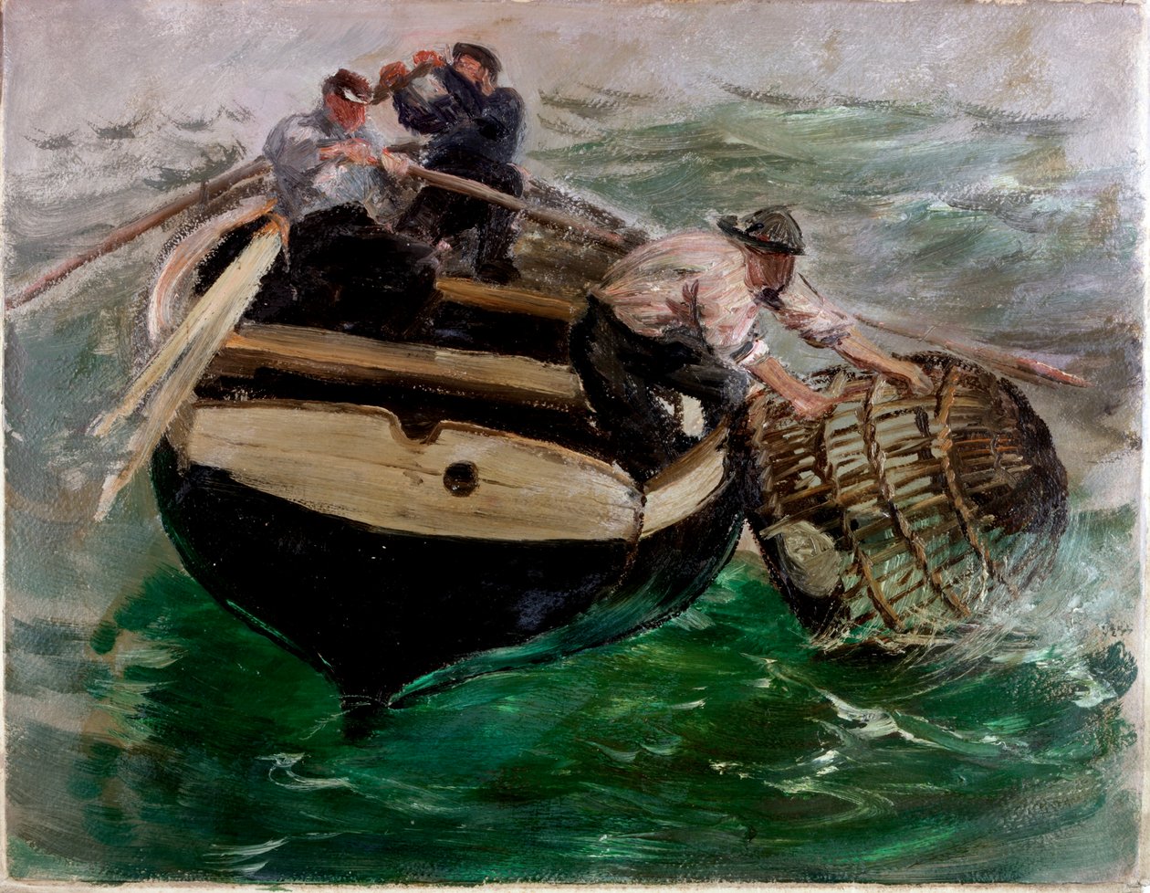 Kuljetus hummeriruukuissa (öljy paperille) tekijältä Charles Napier Hemy