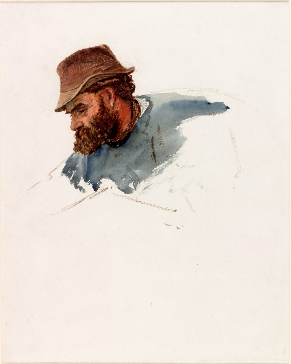 Kalastajan pää (vartalon väri ja akvarelli paperille) tekijältä Charles Napier Hemy